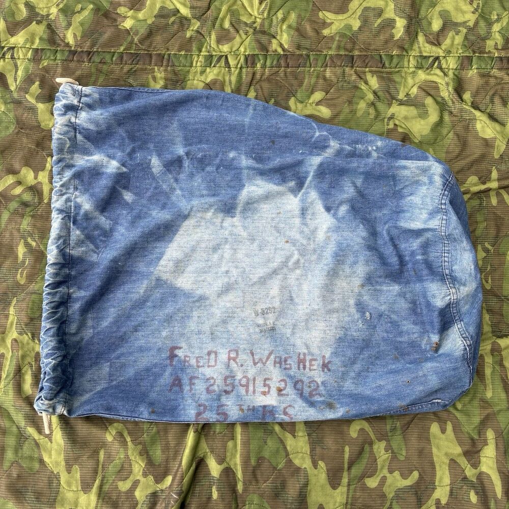 1940s Vintage WWII US Navy Military Indigo Denim Barracks Bag Airman Stencil